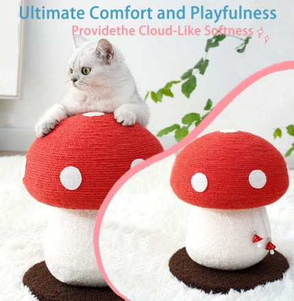 US Local Mushroom Cat Climbing Frame, Sisal Cat Climbing Post, Interesting Red And White Mushroom Design With Fluffy Base, Cat Scratching Claw Toy, Cat Tree, Wear-resistant Cat Scratching Ball, Cat Supplies