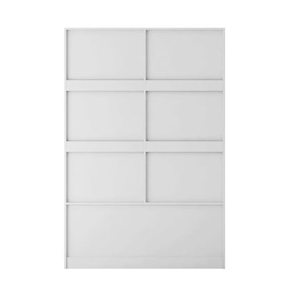 US Local Tall Bedroom Armoire Wardrobe Closet Clothing Storage Cabinet With Hanging Rod Barn Door Drawers Open Shelves,White
