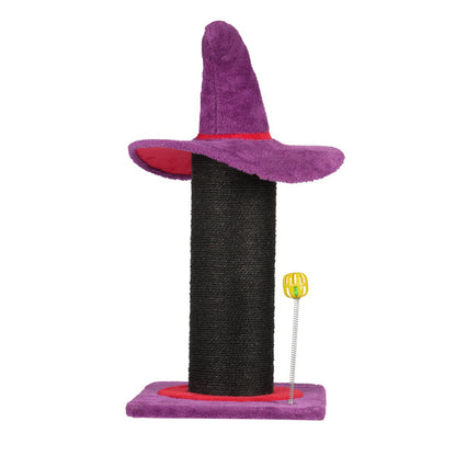 US Local Wizard Hat Cat Scratching Post With Spring Ball Toy For Indoor Cats, Halloween Spooky Cat Scratcher, Purple