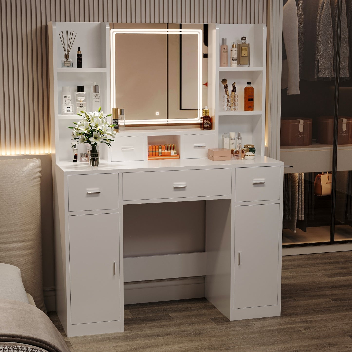US Local Smart Mirror Dressing Table With Drawers And Storage Cabinet