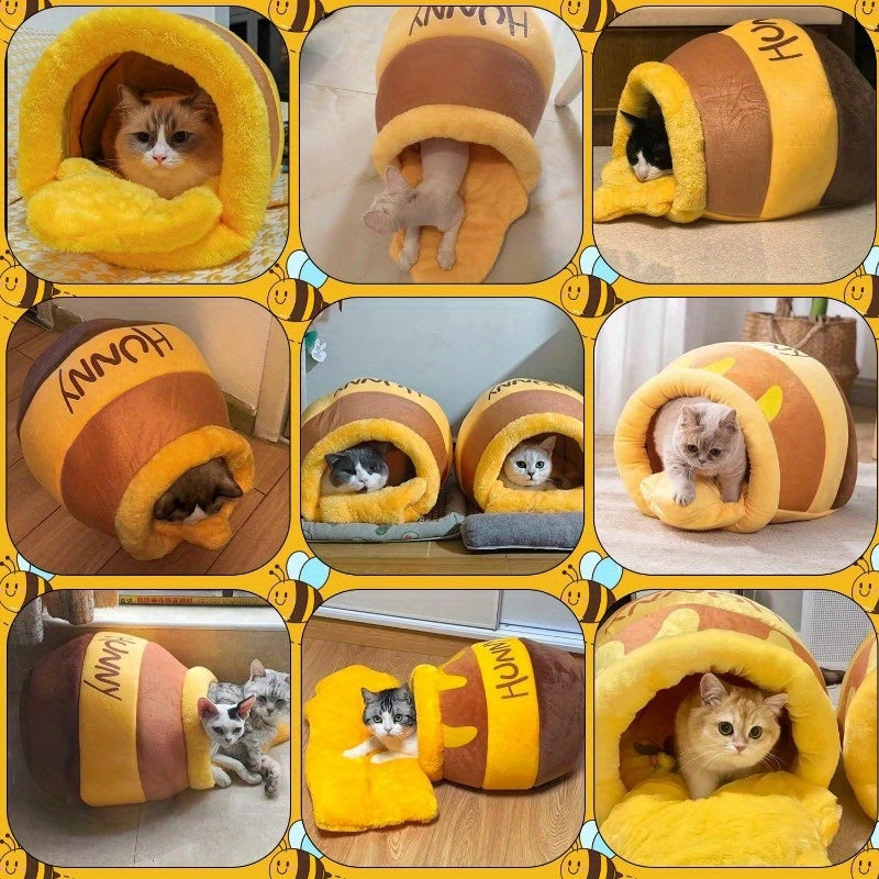 US Local Honey Pot Cat Cave Bed For Indoor Cats - Machine Washable Removable Cushion, Cozy Pet Nest With Thick Sponge, Christmas Gift For Cat Lovers, Small Breeds & Puppy Bed Accessories