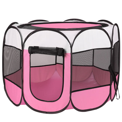 US Local Pink-Blue Options -- 1Pc Portable Foldable Pet Tent Exercise Pen Kennel Removable Zipper Top And Bottom Water Resistant Indoor Outdoor Use For Dogs Cats Other Pets