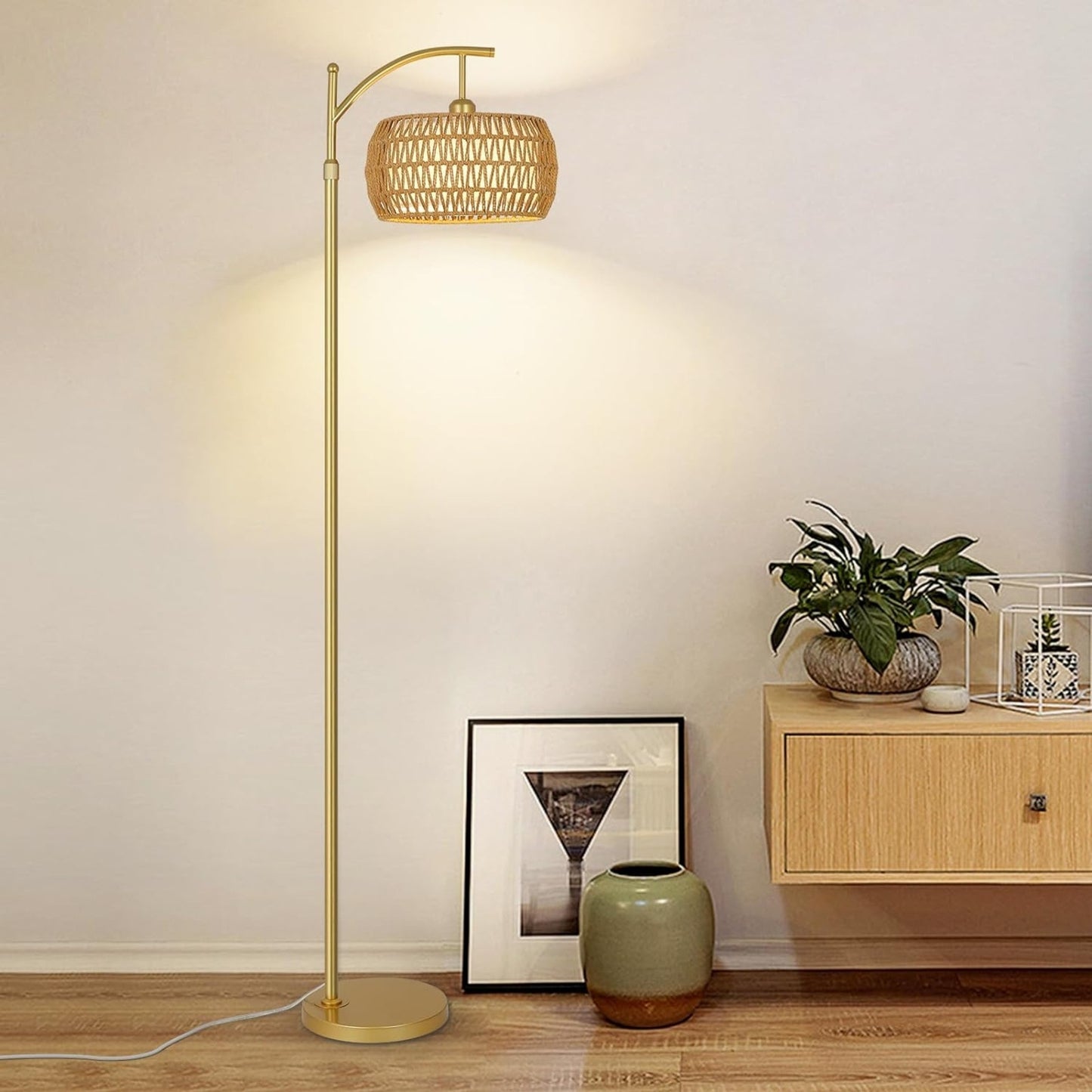 US Local Floor Lamp With 3 Color Temperatures, LED Gold Floor Lamp With Remote & Stepless Dimmable Bulb,