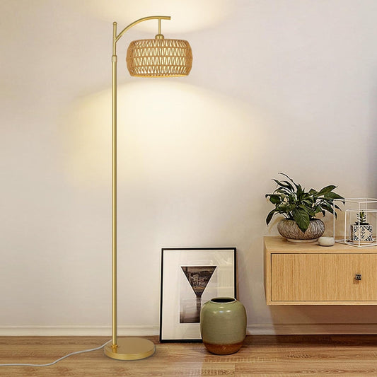 US Local Floor Lamp With 3 Color Temperatures, LED Gold Floor Lamp With Remote & Stepless Dimmable Bulb,