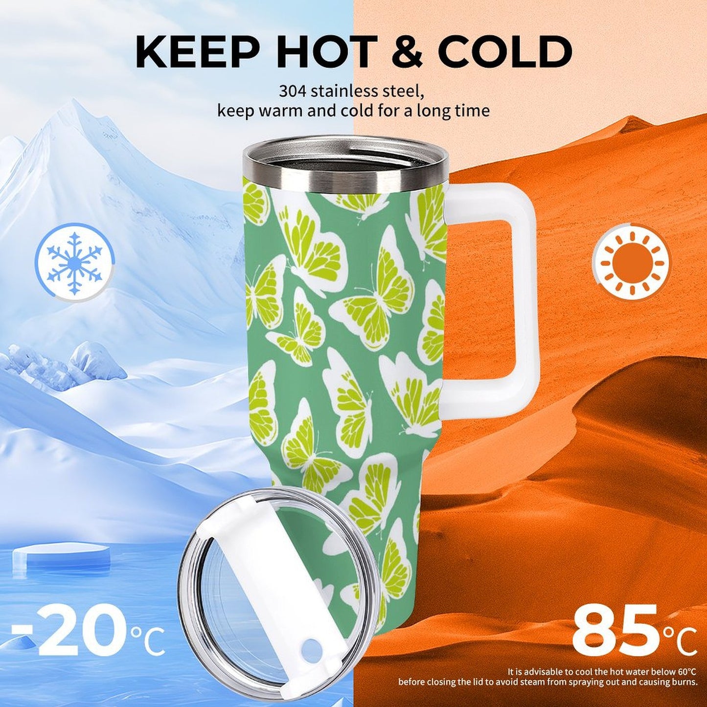 PHDT00523 POD US Local Tumbler 40oz Large Capacity Car Cup Green Butterfly