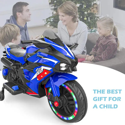 US Local Kids Powered Ride-ons Toy, Kids Motorcycle For 3-6 Years, 12V Electric Ride On Motorcycle With Light Wheel & Bluetooth Music-Blue