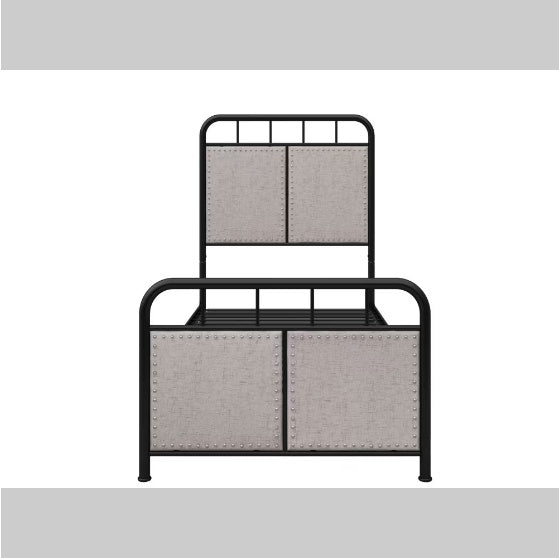 US Local Double-size Linen Upholstered Platform Metal Bed Frame