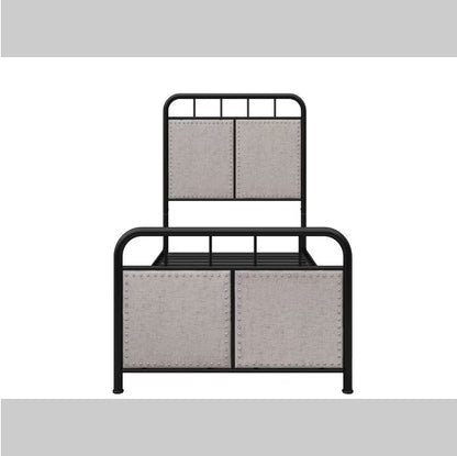 US Local Double-size Linen Upholstered Platform Metal Bed Frame