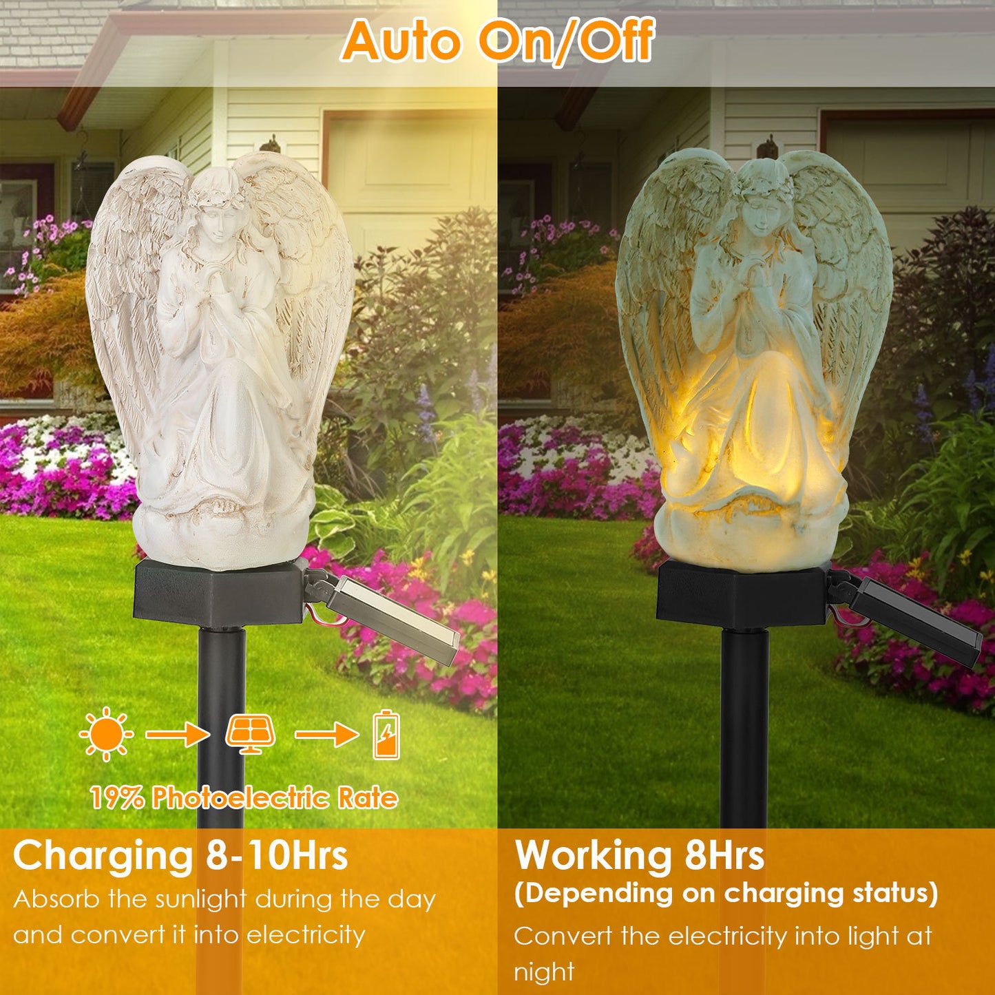 US Local 1Pc Solar Praying Angel Statue Garden Light LED Decoration Angel Lamp IP65 Waterproof Outdoor Decorative Landscape Solar Lawn Lamps For Yard Driveway Walkway Patio