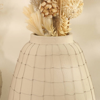 US Local Leianna Handmade Large Terracotta Vase With Wireframe Contemporary Design, Handmade