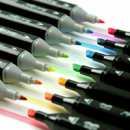 UK Local 24Color Brush Pens Set Dual Tips Soft Fine Art Markers Drawing Watercolour Gifts
