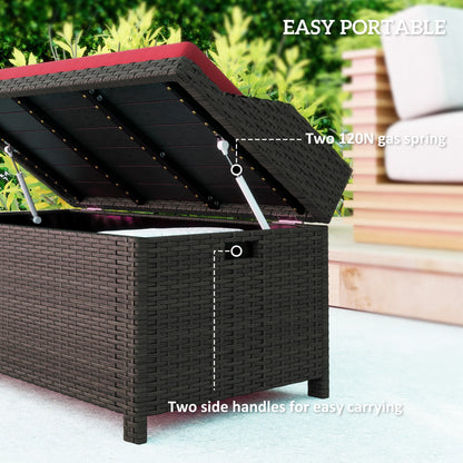 US Local Outdoor Wicker Storage Bench With Storage & Cushion, Red