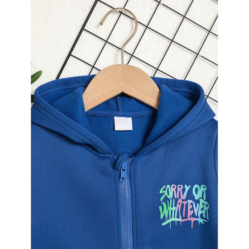 US Local Toddler Girl Zip Up Hoodie Jacket Sorry Or Whatever Letter Print Long Sleeve Sweatshirt Kids Hooded Jacket