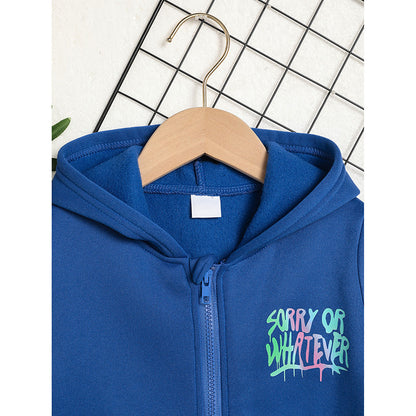 US Local Toddler Girl Zip Up Hoodie Jacket Sorry Or Whatever Letter Print Long Sleeve Sweatshirt Kids Hooded Jacket