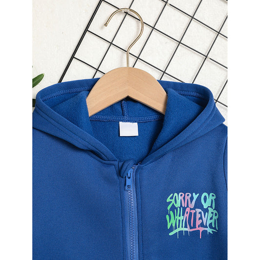 US Local Toddler Girl Zip Up Hoodie Jacket Sorry Or Whatever Letter Print Long Sleeve Sweatshirt Kids Hooded Jacket