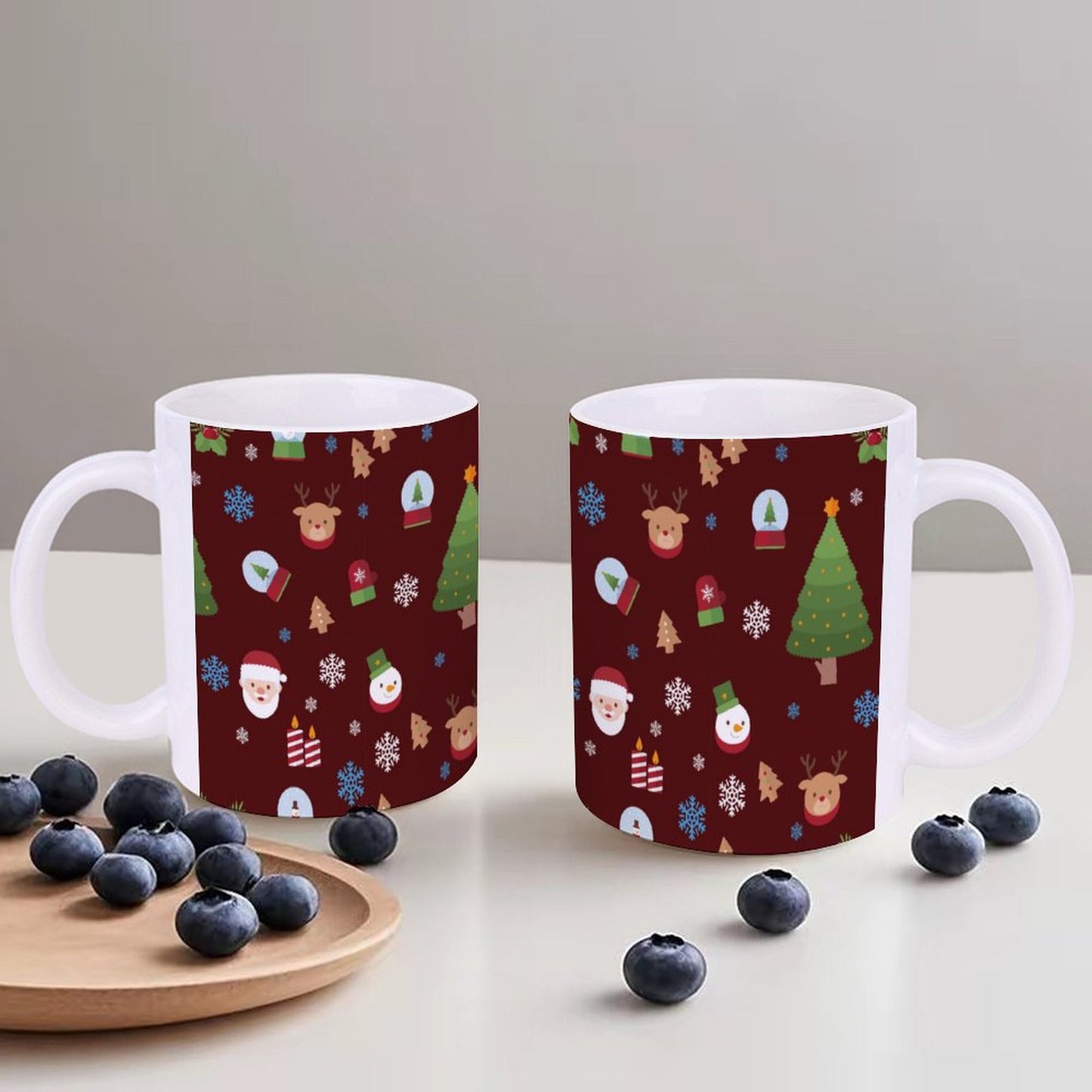 POD US Local White mug with full print, Christmas Tree Santa Snow Red 0010