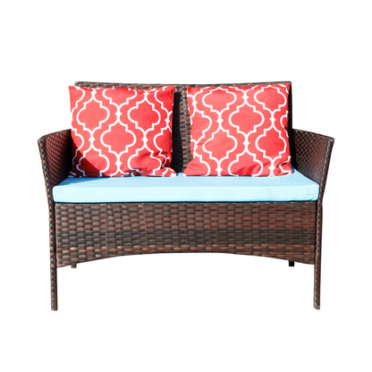 US Local New Design High Quality Four-Piece Sofa Set Table With Sofa Chair PE Rattan Outdoor Furniture W3152P269438 Box 1 With Emerald Green Color Cushion