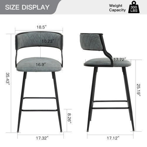 US Local SET OF 2, 26 Counter Height Bar Stools PU Cover Kitchen Island Counter Bar Stool With Black Powder Coating Base And Footrest