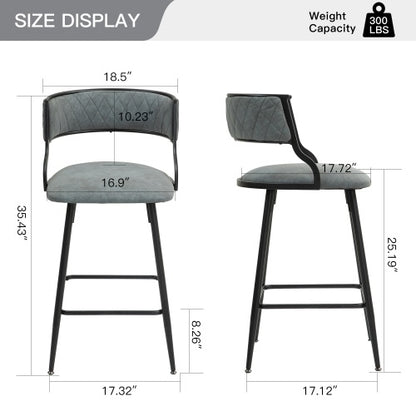 US Local SET OF 2, 26 Counter Height Bar Stools PU Cover Kitchen Island Counter Bar Stool With Black Powder Coating Base And Footrest