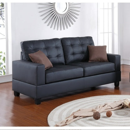 US Local Living Room Furniture 2pc Sofa Set Black Faux Leather Tufted Sofa Loveseat W Pillows Cushion Couch
