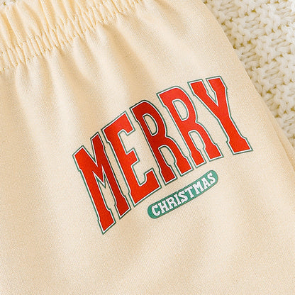 US Local Baby Girls 2Pcs Christmas Outfits MERRY Christmas Letter Print Round Neck Long Sleeve Sweatshirt & Pants Set
