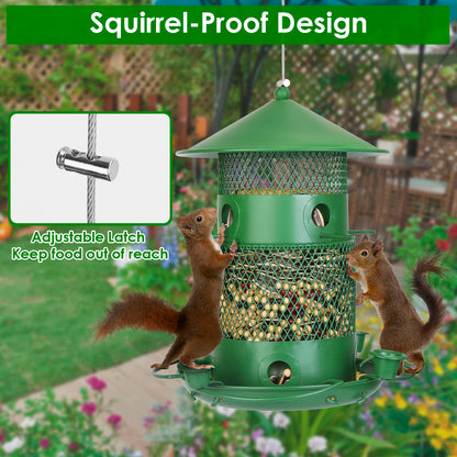 US Local 1Pc Wild Bird Feeder Squirrel-Proof Chew-Proof Metal Bird Seed Feeder Outdoor Hanging Bird Feeder With 360 Degree Circular Perches Water Cups For Yard Garden Patio