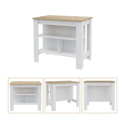 US Local Rockaway 3-Shelf Kitchen Island White And Light Oak
