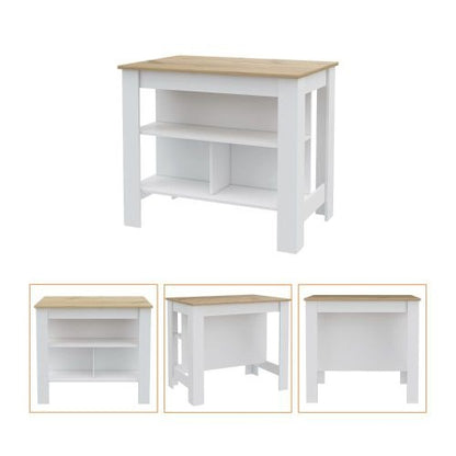 US Local Rockaway 3-Shelf Kitchen Island White And Light Oak