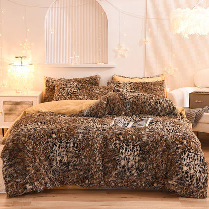 US Local Luxury Thick Fleece Duvet Cover Queen King Winter Warm Bed Quilt Cover Pillowcase Fluffy Plush Shaggy Bedclothes Bedding Set Winter Body Keep Warm