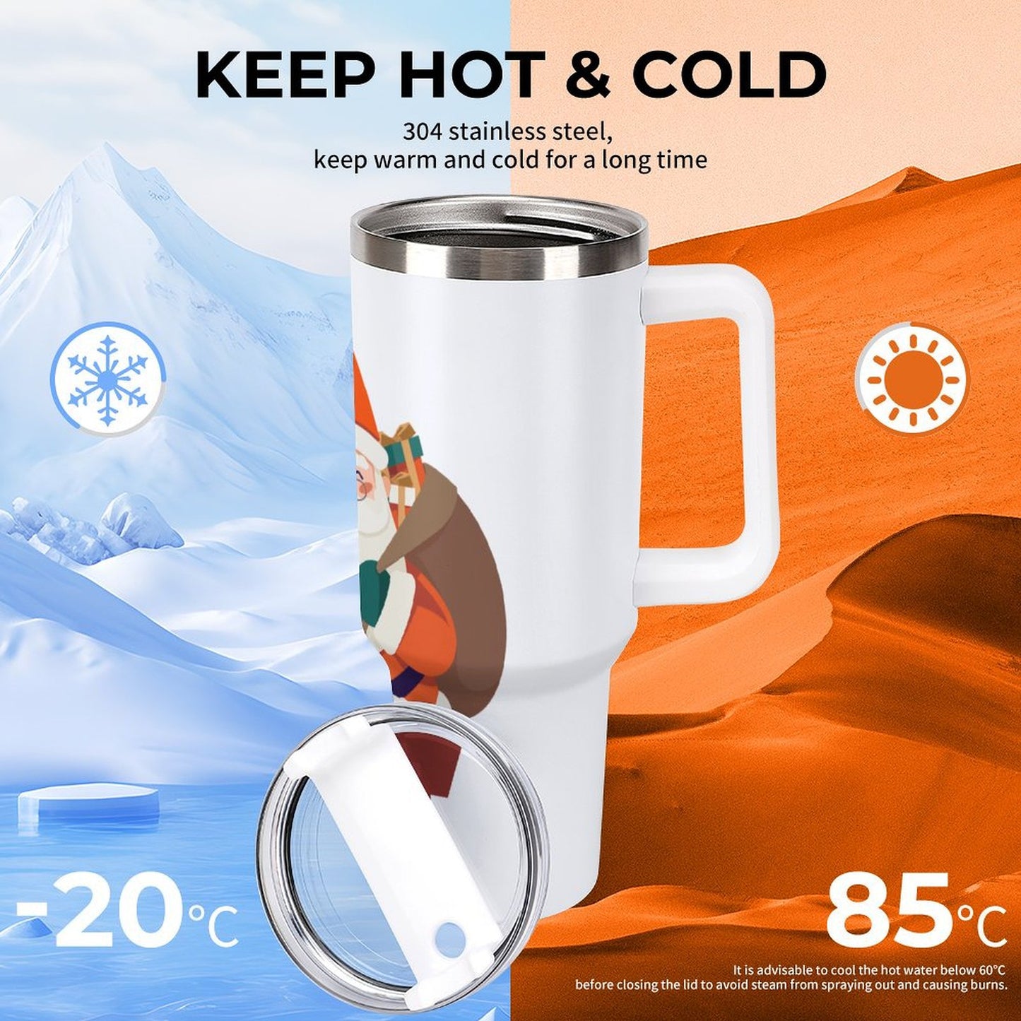 PHDT00448 POD US Local Tumbler 40 oz Large Capacity Car Cup Santa Claus Christmas