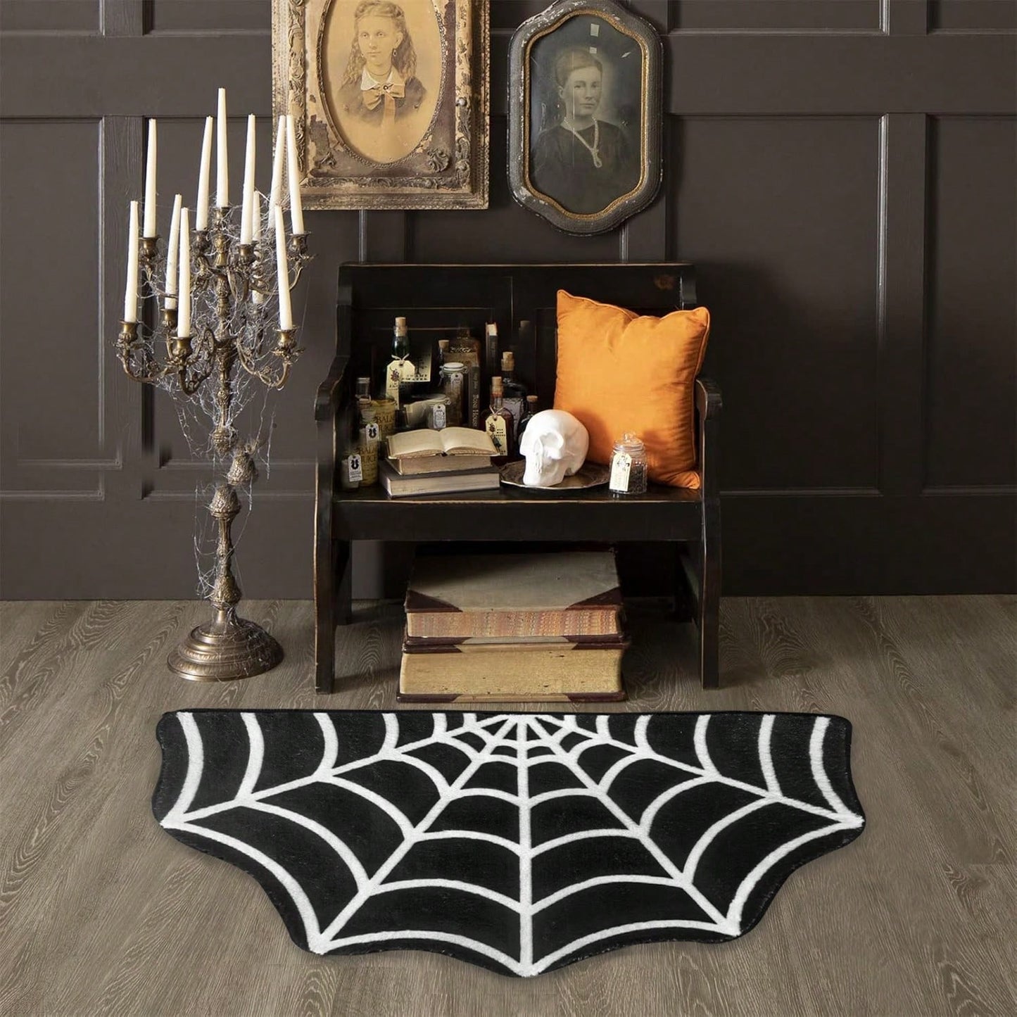 US Local Halloween Carpet 23.6x15.7 Inches And 31.5x19Inches Gothic Carpet Spider Web Indoor Rug Halloween Bathroom Mat Non-Slip Carpet Spider Web Bath Mat Suitable For Front Door, Bedroom, Living Room