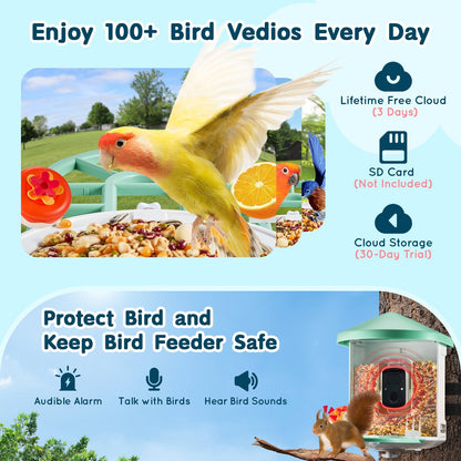 US Local VEVOR Smart Bird Feeder With Camera 2K HD AI Identify Bird Species Auto Capture