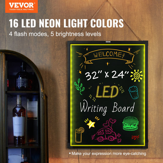 US Local VEVOR LED Message Writing Board, Illuminated Erasable Lighted Chalkboard, Neon Effect Menu Sign Board, Drawing Board With 8 Fluorescent Chalk Markers And Remote Contro Tested ToStandards