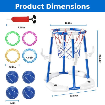 US Local Summer Pool Basketball Hoop Toy Set With 4 Basketballs 4 Circles Floating Swimming Pool Basketball Games Poolside Water Play Toy For 3-12Years Old Kids Adults GPCT5441