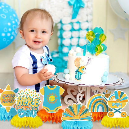 US Local 14 Pcs Here Comes The Son Baby Shower Decor, Baby Shower Honeycomb Centerpieces Set For Tables Here Comes The Son Sunshine Decorations Boho Rainbow Sun Gender Reveal Party Favors Supplies-Clearance