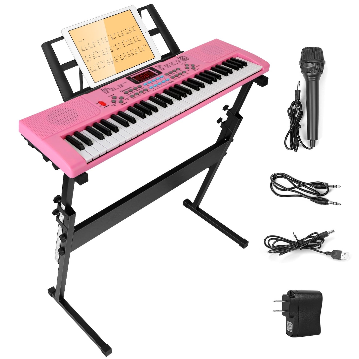 US Local 1P 61 Keys Digital Music Electronic Keyboard Electric Musical Piano Instrument Kids Learning Keyboard With Stand Microphone For Beginners