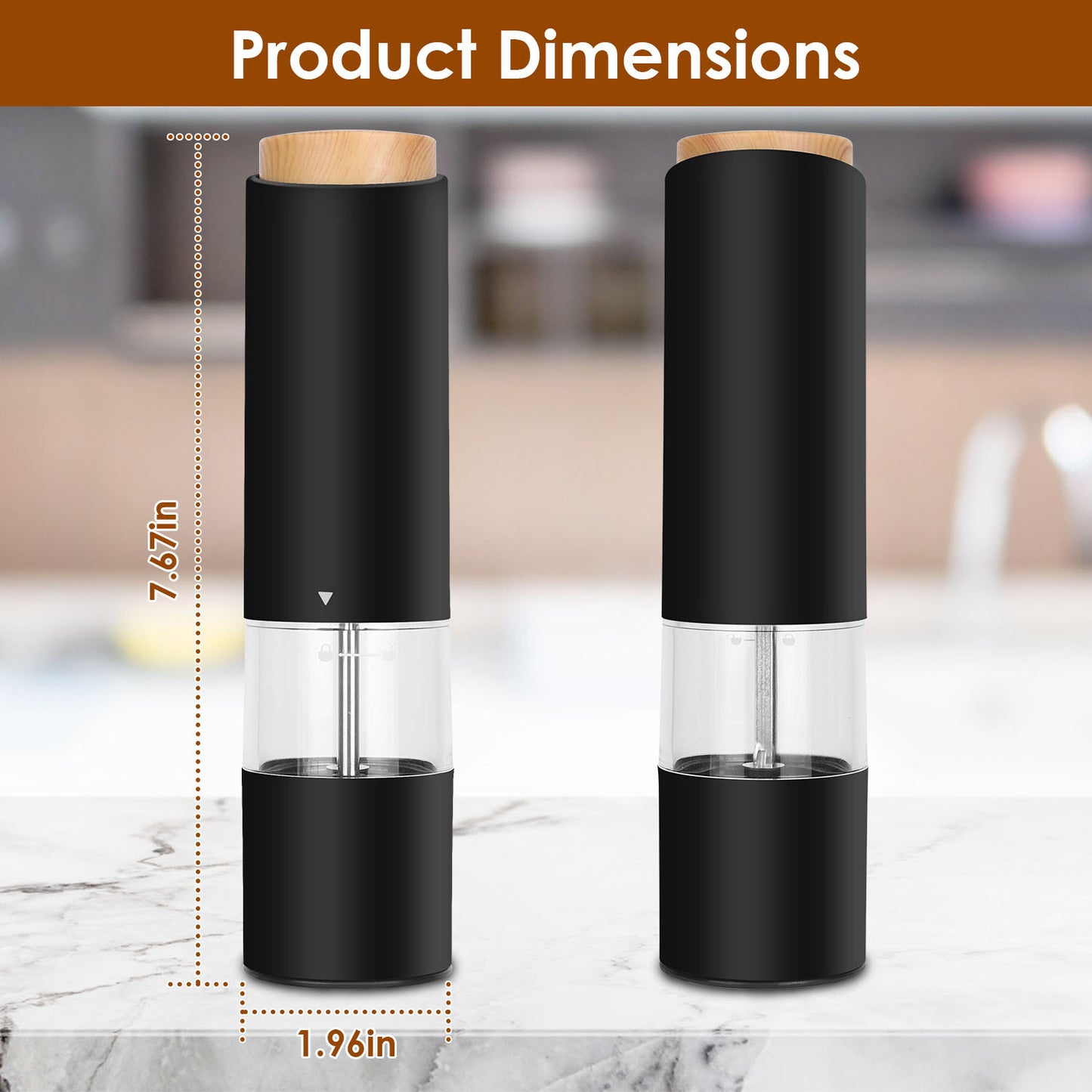 US Local 2Pcs Electric Salt And Pepper Grinder Battery Powered Salt Mill Sets With Adjustable Coarseness One Hand Easy Operation Visible Refilling Bottle