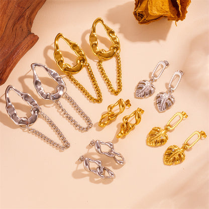 European And American Tassel Leaves Stainless Steel Non-fading Twist Earrings
