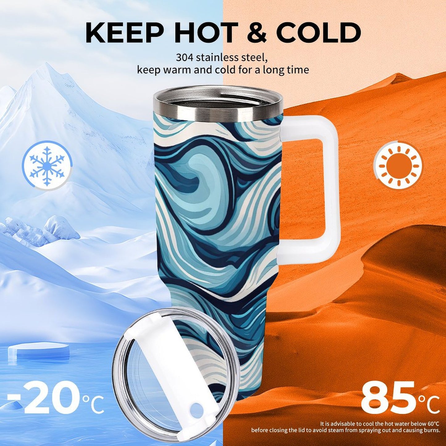 PHDT00044 POD US Local Tumbler 40 oz Large Capacity Car Cup Waves, Abstract