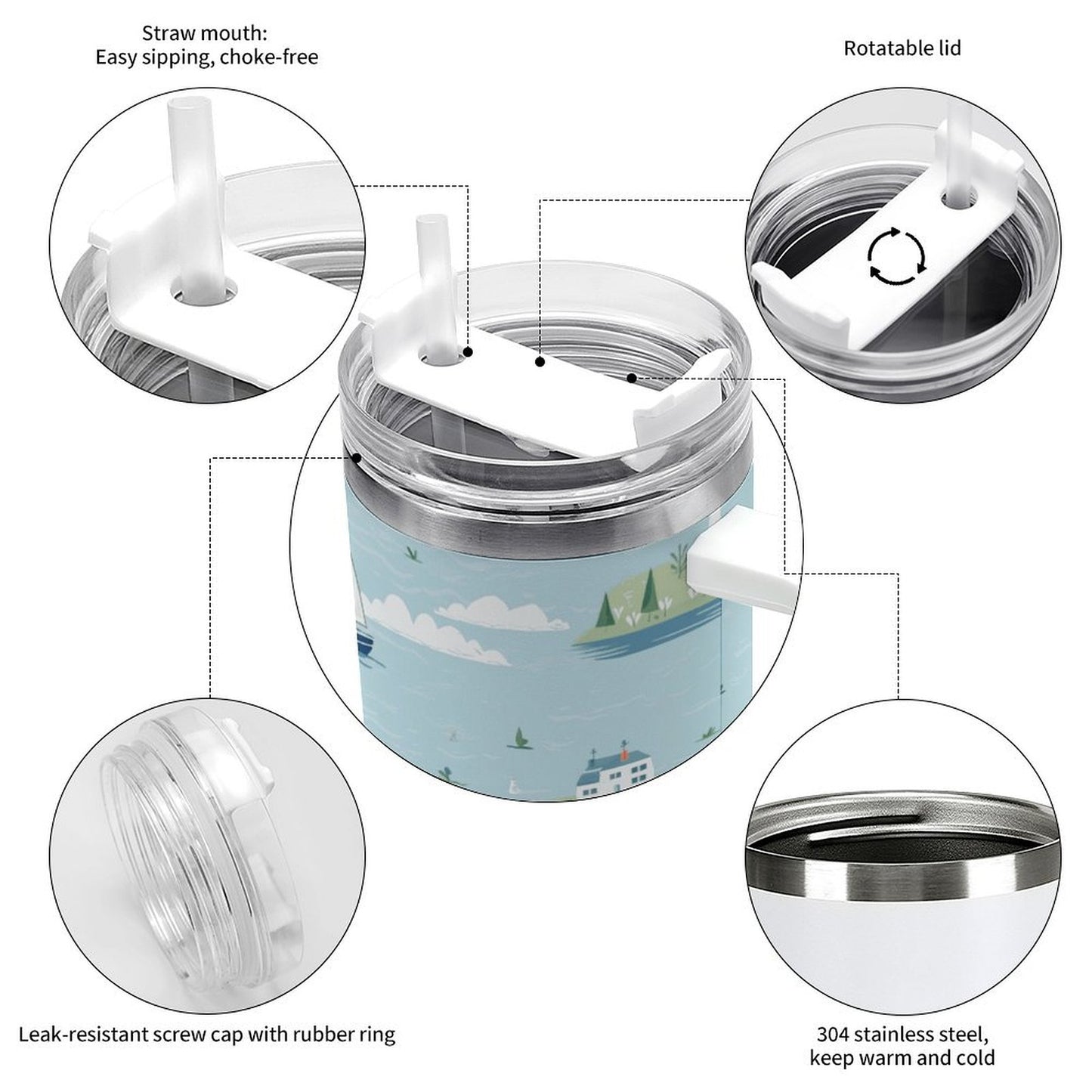 PHDT00509 POD US Local Tumbler 40oz Large Capacity Car Cup Lighthouses, Sailboats, Sailing