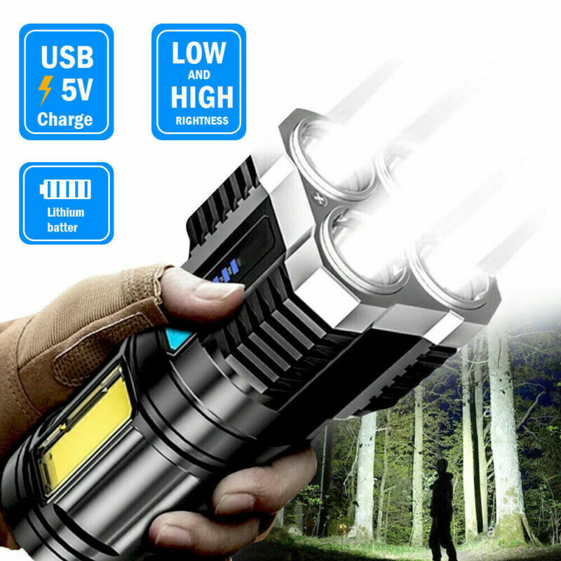 US Local 2024 POWERFUL Tactical Quad-Core Super Bright Torch LED Flashlight USB Rechargeable Camping