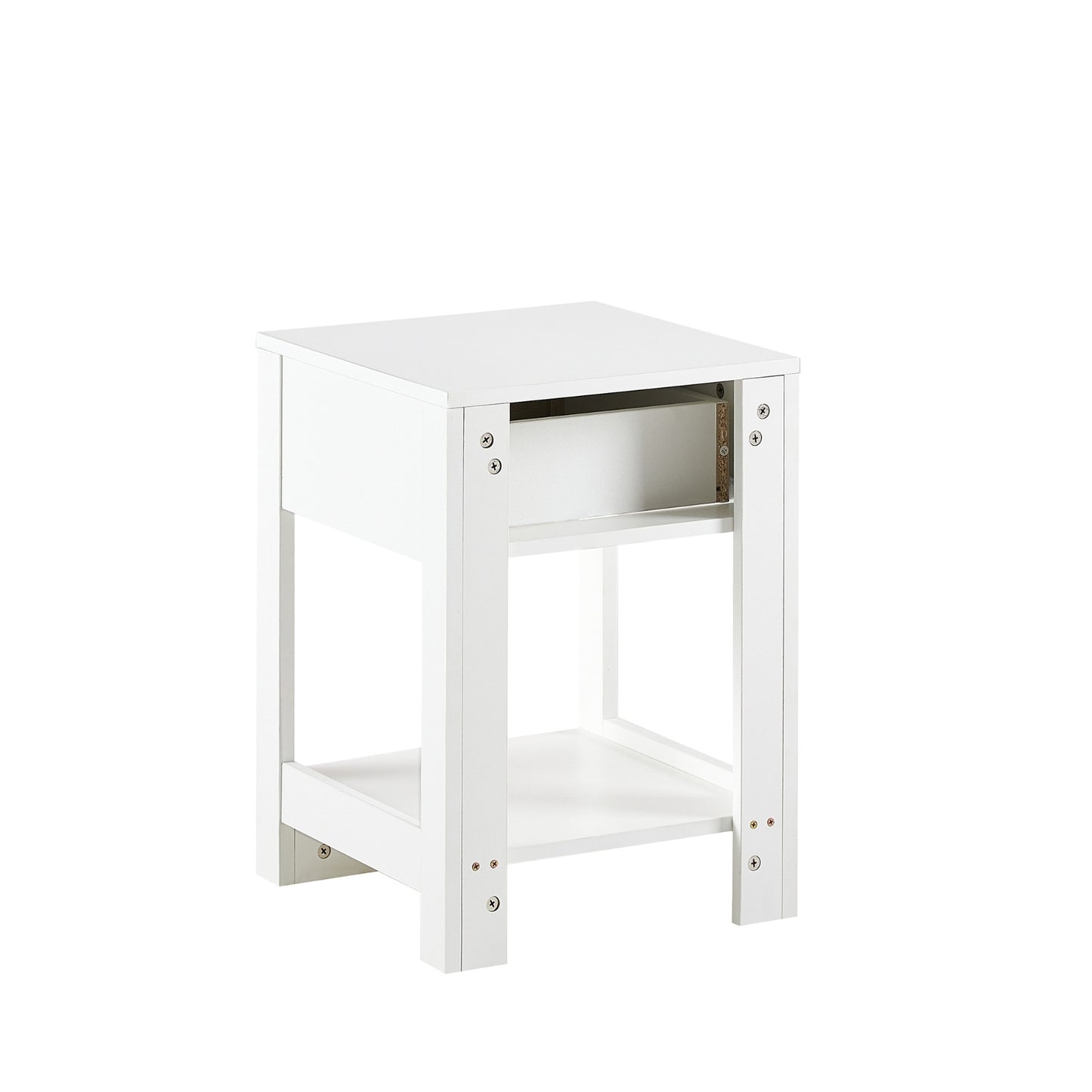 US Local 15.75 Rattan End Table With Drawer, Modern Nightstand For Bedroom, White