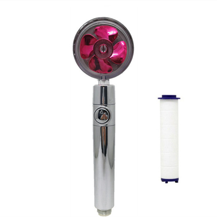 US Local Propeller Driven Shower Head With Stop Button And Cotton Filter Turbocharged High Pressure Handheld Shower Nozzle