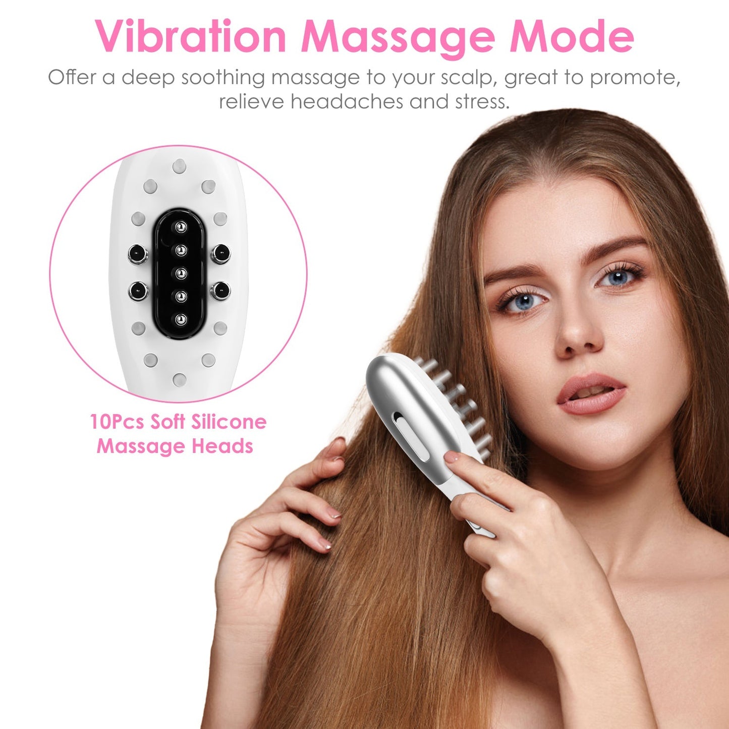 US Local 1 Pc Electric Scalp Massage Comb Microcurrent Hair Brush Handheld Head Scratcher Massager Hair Oil Applicator With Vibration Micro-Current Mode Red & Blue Light Therapy Oil Applicator