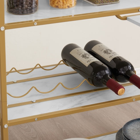 US Local 6-Tier Bar Cart, Slide Bar Serving Cart, Retro Style Wine Cart For Kitchen, Beverage Cart With Wine Rack And Glass Holder, Rolling Drink Trolley For Living Room, Dining Room