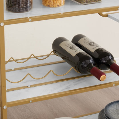 US Local 6-Tier Bar Cart, Slide Bar Serving Cart, Retro Style Wine Cart For Kitchen, Beverage Cart With Wine Rack And Glass Holder, Rolling Drink Trolley For Living Room, Dining Room