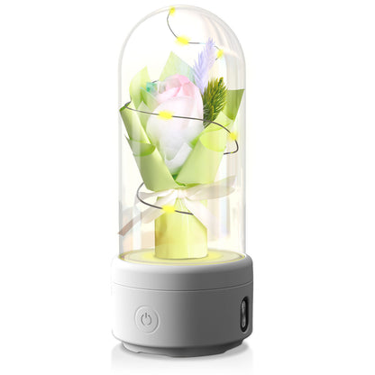 US Local Creative 2 In 1 Bouquet LED Light And Bluetooth-compatible Speaker Mother's Day Gift Rose Luminous Night Light Ornament In Glass Cover
