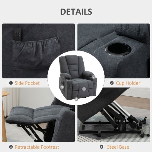 UK Local HOMCOM Electric Riser Recliner Armchair Oversized Chair With Cup Holder  Side Pockets For Elderly In Living Room, Charcoal Grey
