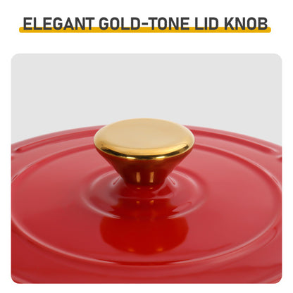 US Local Cast Iron 6QT Cooking Pot - Gradient Red - Includes Two Silicone Gloves - Enamel Pot