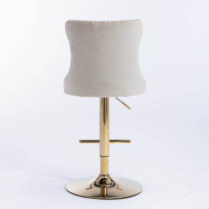US Local A&A Furniture,Golden Swivel Velvet Barstools Adjusatble Seat Height From 25-33 Inch